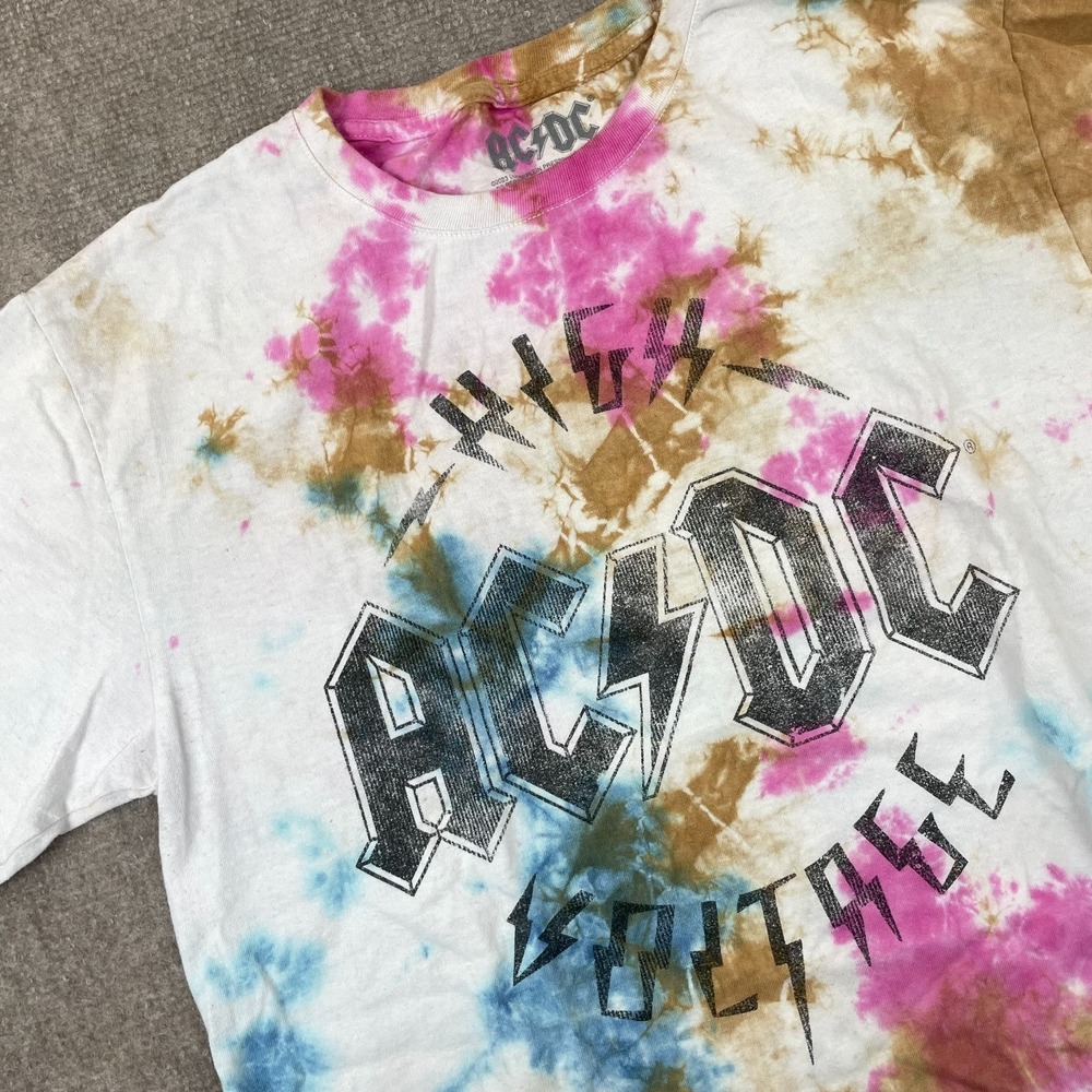 AC/DC High Voltage T Shirt Men Medium Multicolor Tie Dye Cotton Short Sleeve Tee